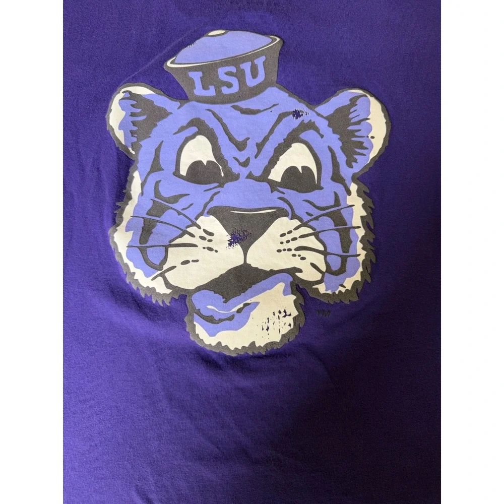Nike LSU Tigers Shirt Mens Medium Purple Graphic Tee Baseball Vintage Tiger Head